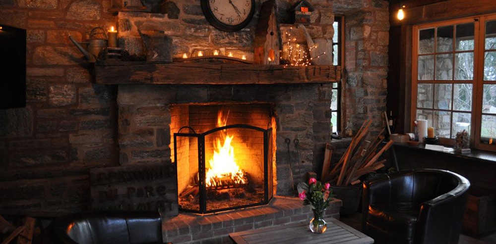 indoor brick fireplace