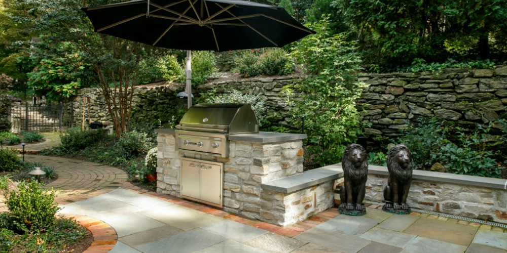 stone grill with plants